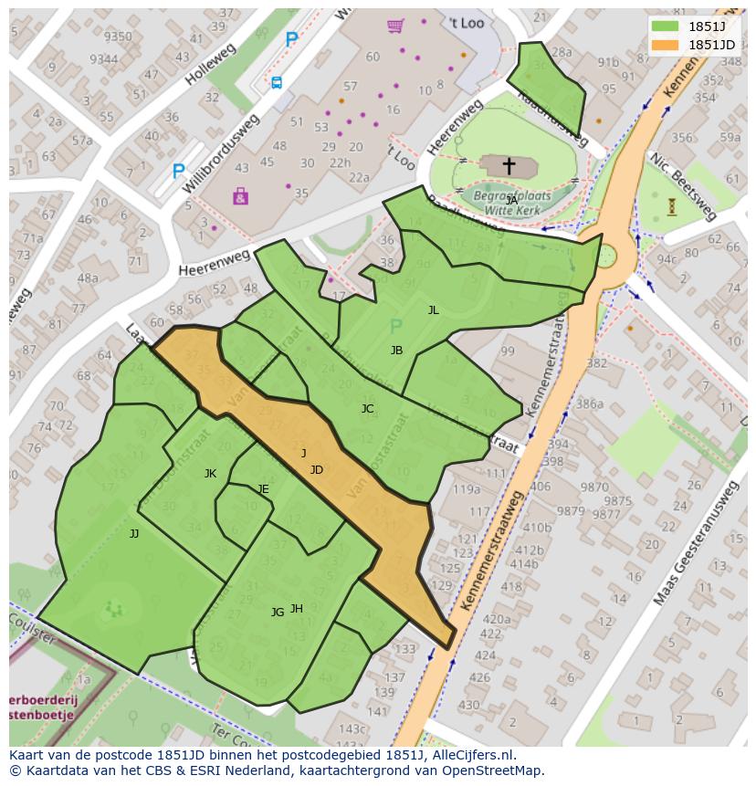Afbeelding van het postcodegebied 1851 JD op de kaart.