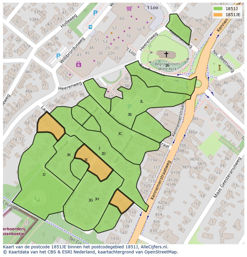 Afbeelding van het postcodegebied 1851 JE op de kaart.