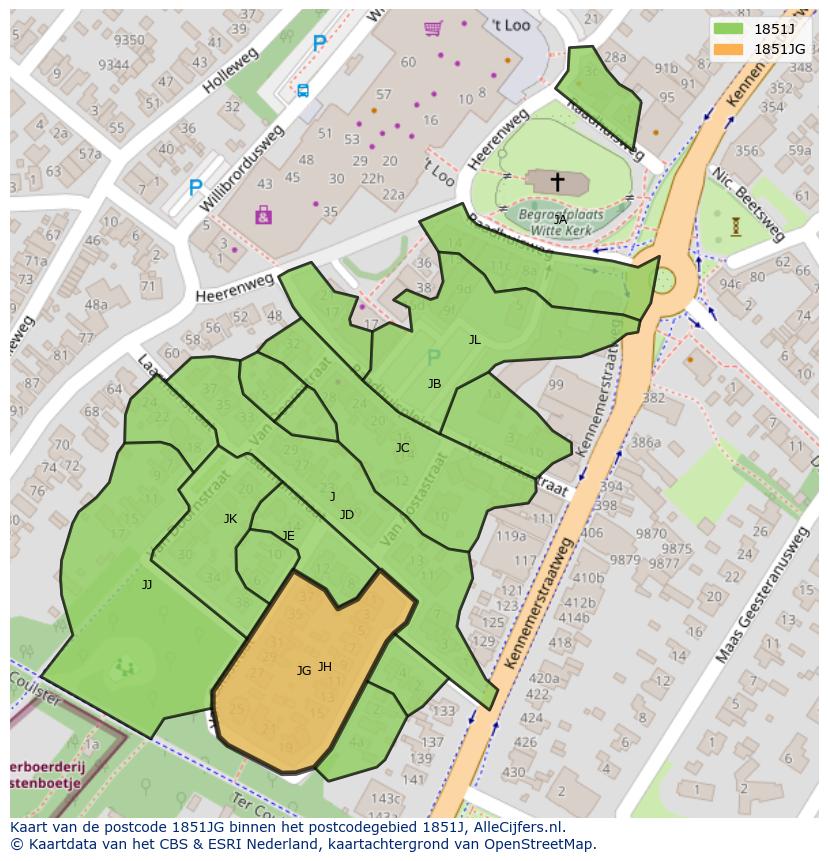 Afbeelding van het postcodegebied 1851 JG op de kaart.