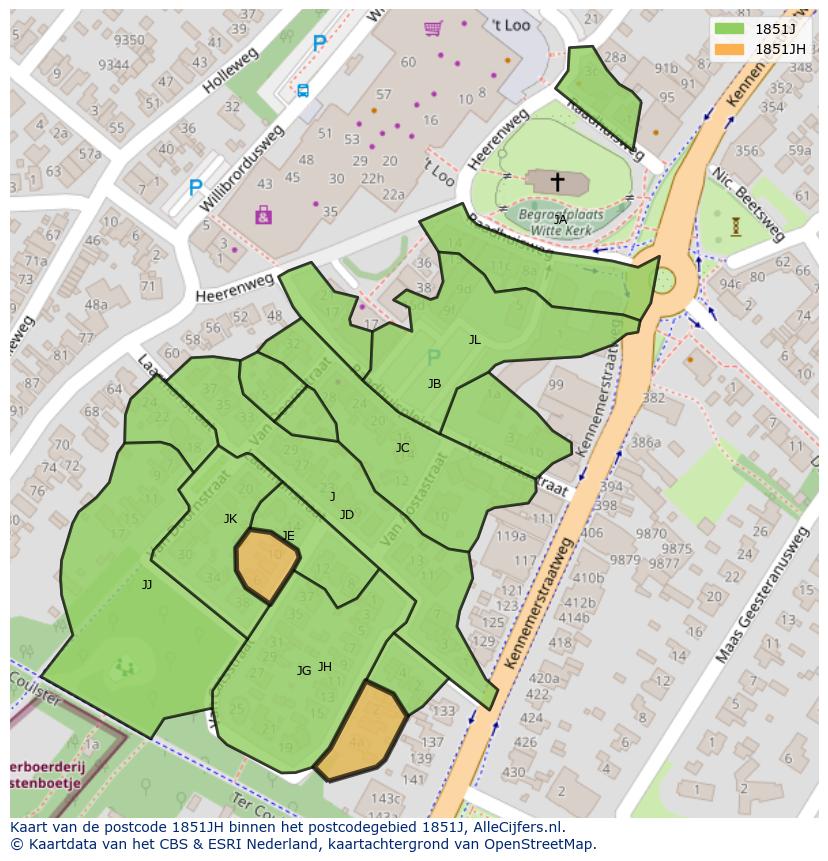 Afbeelding van het postcodegebied 1851 JH op de kaart.