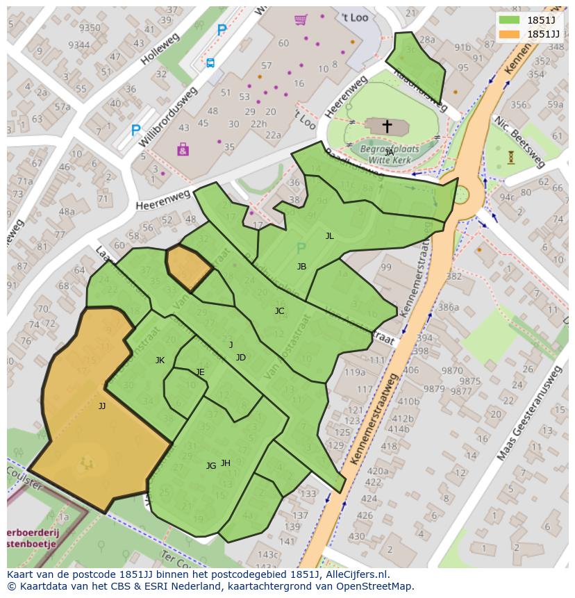 Afbeelding van het postcodegebied 1851 JJ op de kaart.