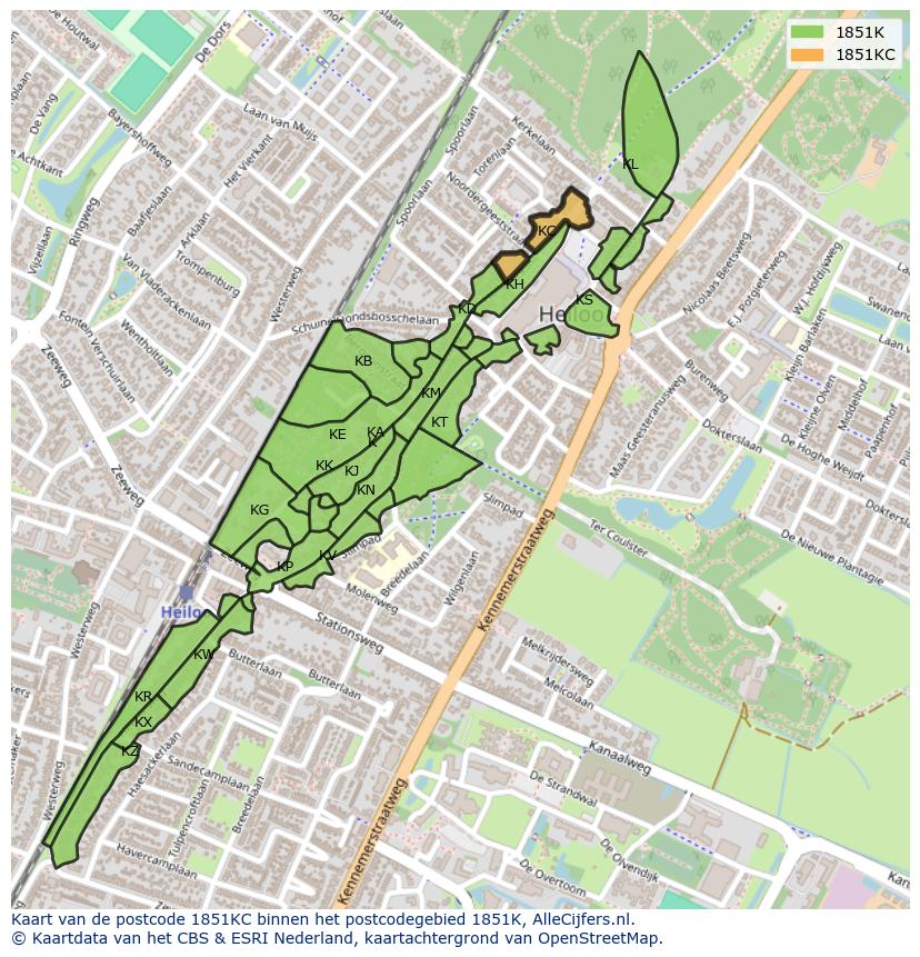 Afbeelding van het postcodegebied 1851 KC op de kaart.