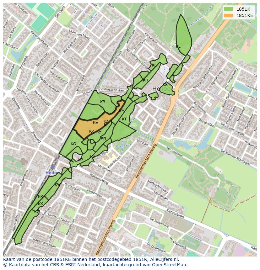 Afbeelding van het postcodegebied 1851 KE op de kaart.