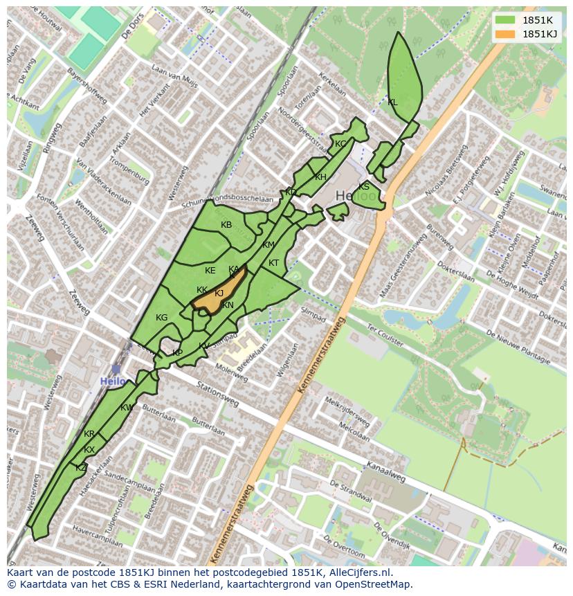 Afbeelding van het postcodegebied 1851 KJ op de kaart.