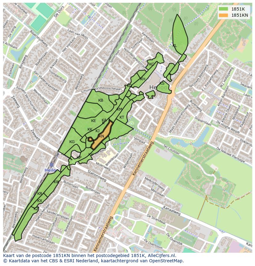 Afbeelding van het postcodegebied 1851 KN op de kaart.