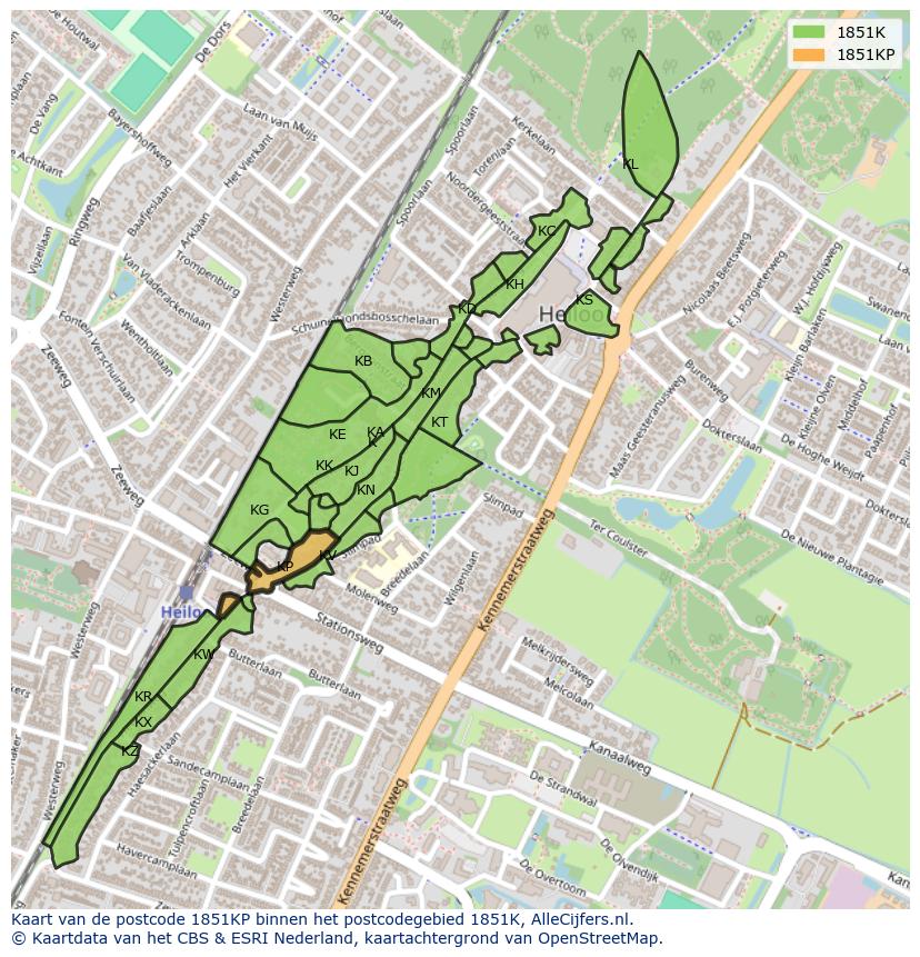 Afbeelding van het postcodegebied 1851 KP op de kaart.