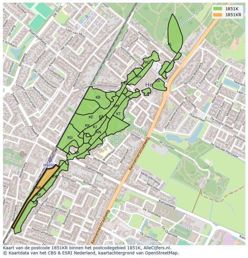 Afbeelding van het postcodegebied 1851 KR op de kaart.