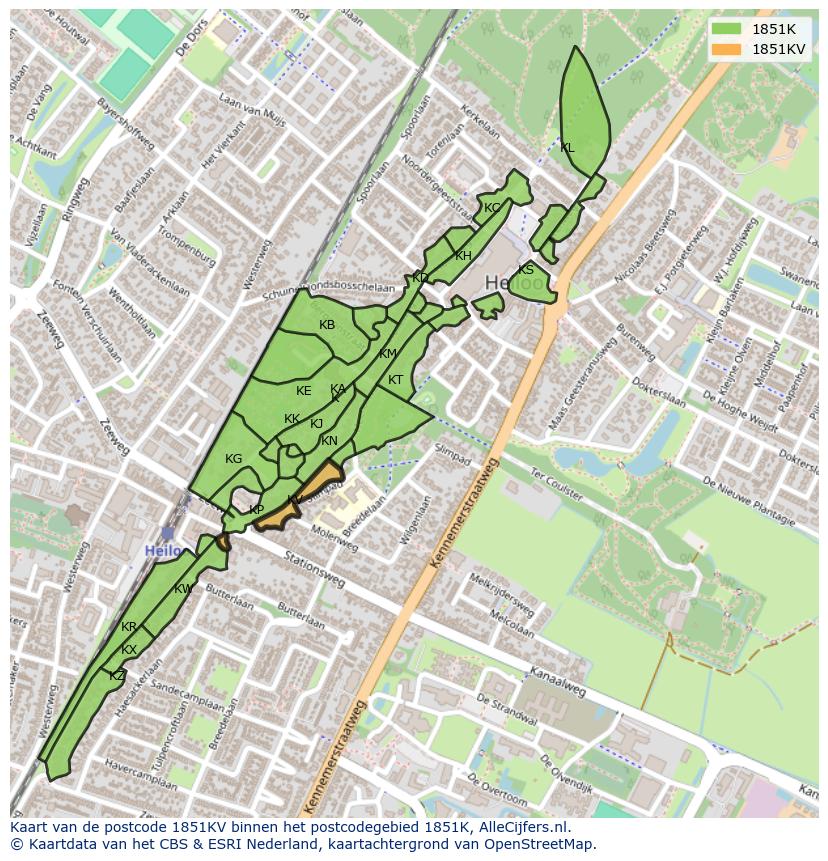 Afbeelding van het postcodegebied 1851 KV op de kaart.