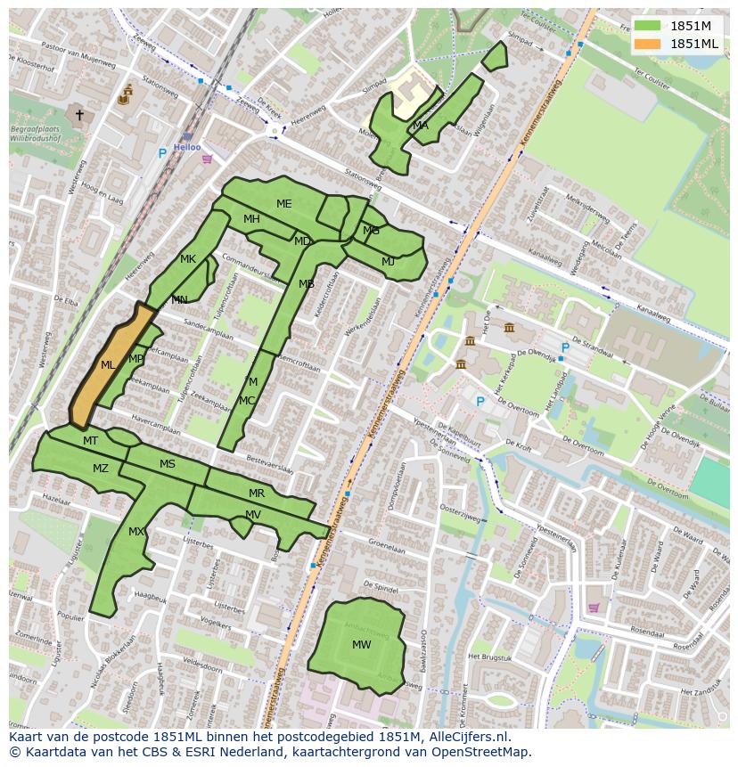 Afbeelding van het postcodegebied 1851 ML op de kaart.