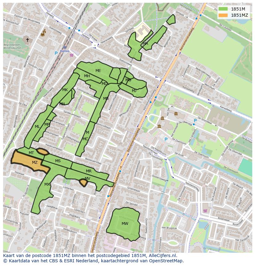 Afbeelding van het postcodegebied 1851 MZ op de kaart.