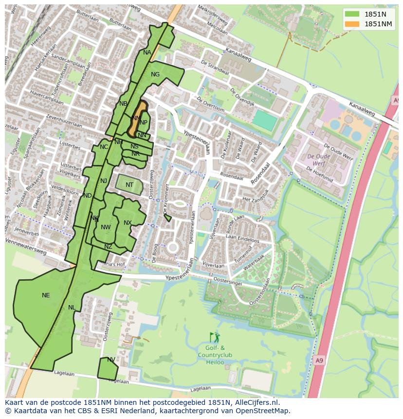 Afbeelding van het postcodegebied 1851 NM op de kaart.