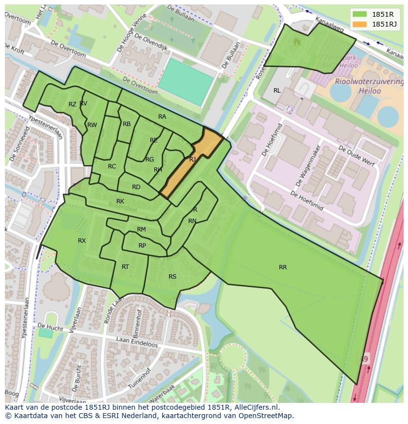 Afbeelding van het postcodegebied 1851 RJ op de kaart.