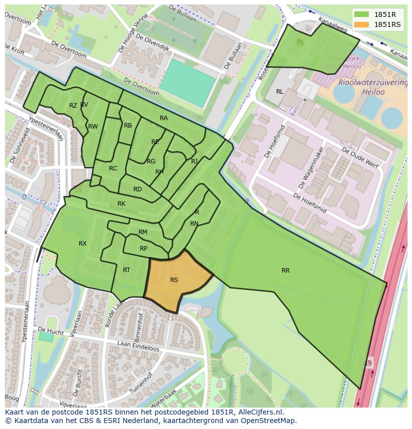 Afbeelding van het postcodegebied 1851 RS op de kaart.