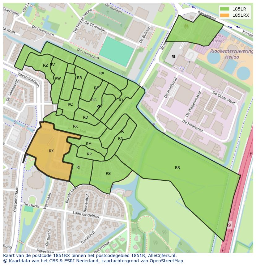 Afbeelding van het postcodegebied 1851 RX op de kaart.