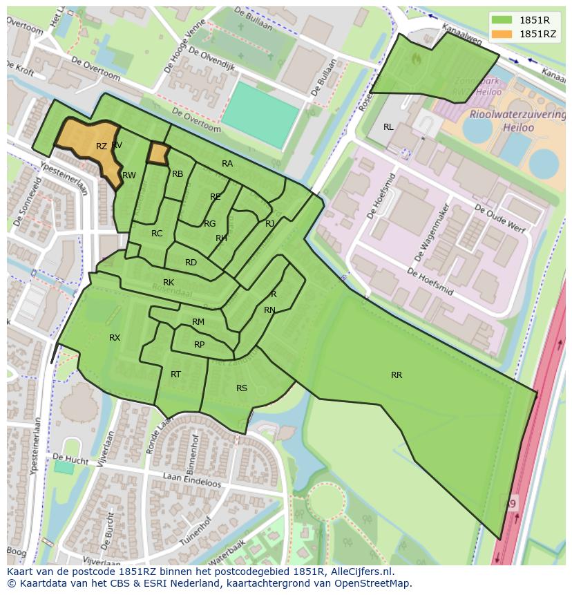 Afbeelding van het postcodegebied 1851 RZ op de kaart.