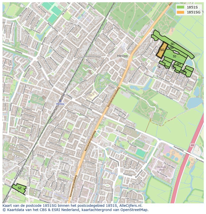 Afbeelding van het postcodegebied 1851 SG op de kaart.
