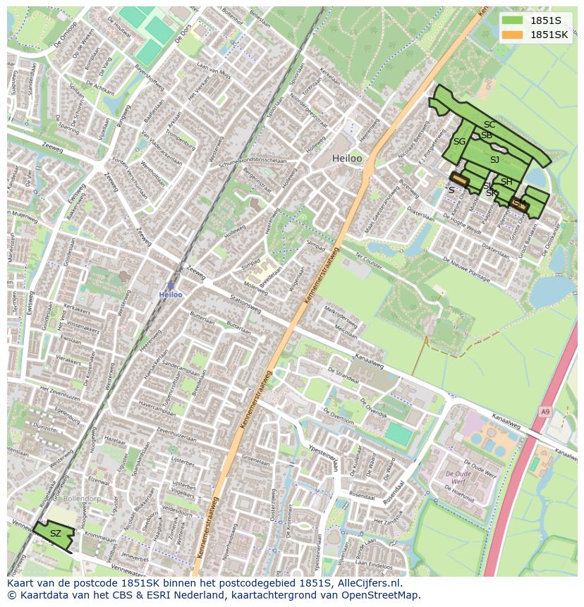 Afbeelding van het postcodegebied 1851 SK op de kaart.