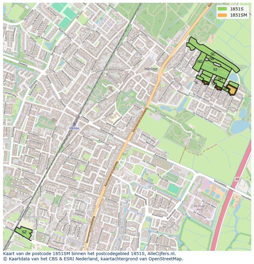 Afbeelding van het postcodegebied 1851 SM op de kaart.