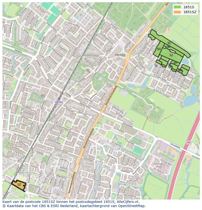 Afbeelding van het postcodegebied 1851 SZ op de kaart.