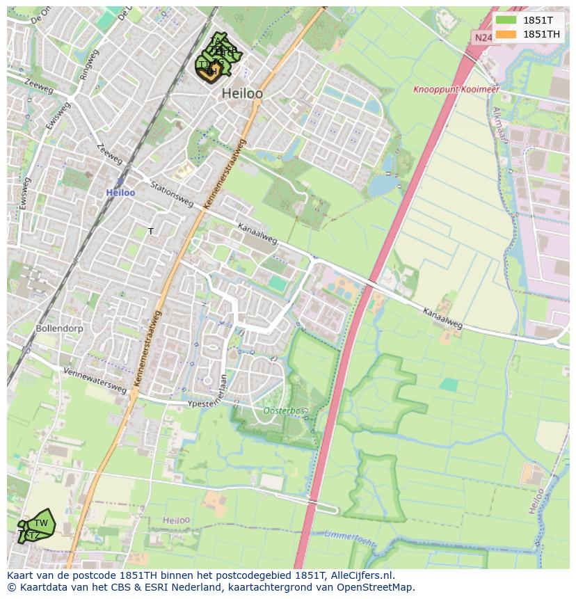 Afbeelding van het postcodegebied 1851 TH op de kaart.