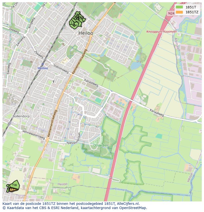 Afbeelding van het postcodegebied 1851 TZ op de kaart.