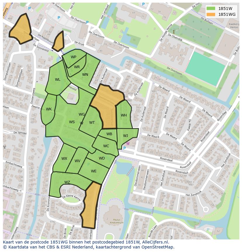 Afbeelding van het postcodegebied 1851 WG op de kaart.