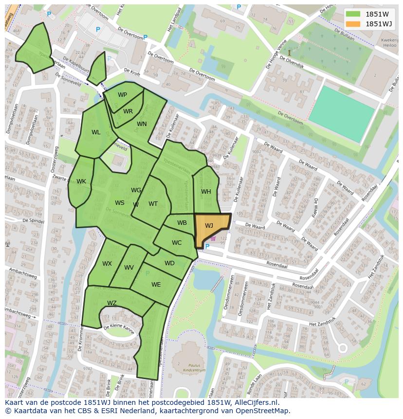Afbeelding van het postcodegebied 1851 WJ op de kaart.