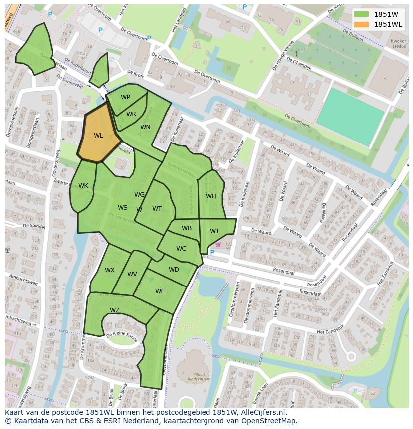 Afbeelding van het postcodegebied 1851 WL op de kaart.