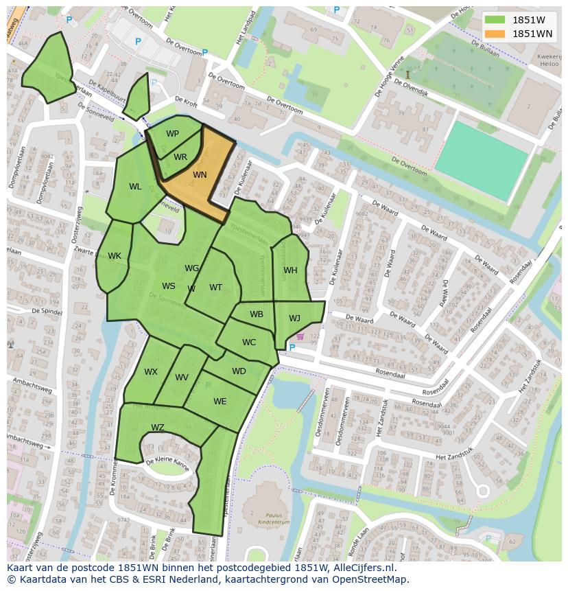 Afbeelding van het postcodegebied 1851 WN op de kaart.