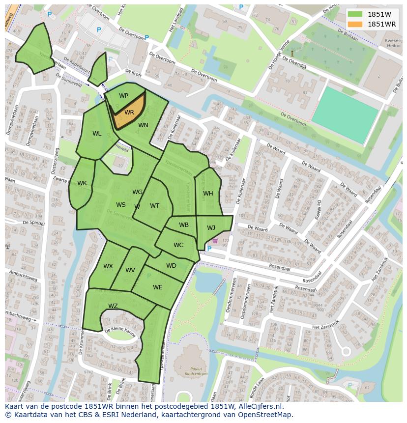 Afbeelding van het postcodegebied 1851 WR op de kaart.