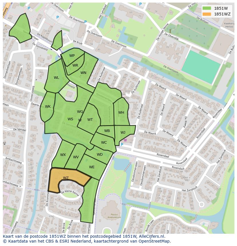 Afbeelding van het postcodegebied 1851 WZ op de kaart.