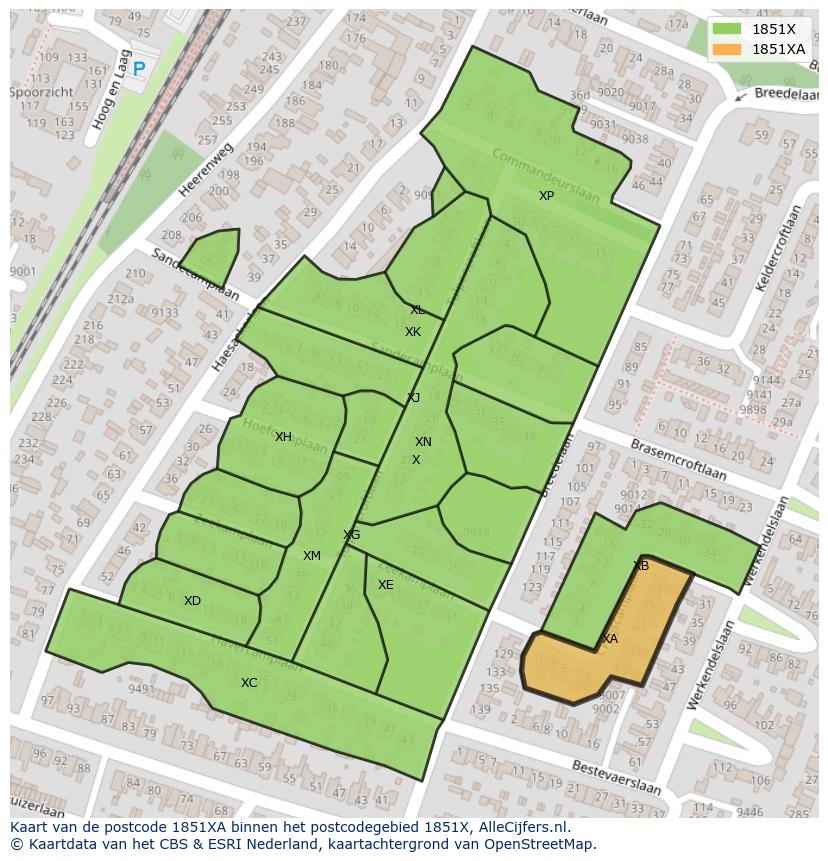 Afbeelding van het postcodegebied 1851 XA op de kaart.