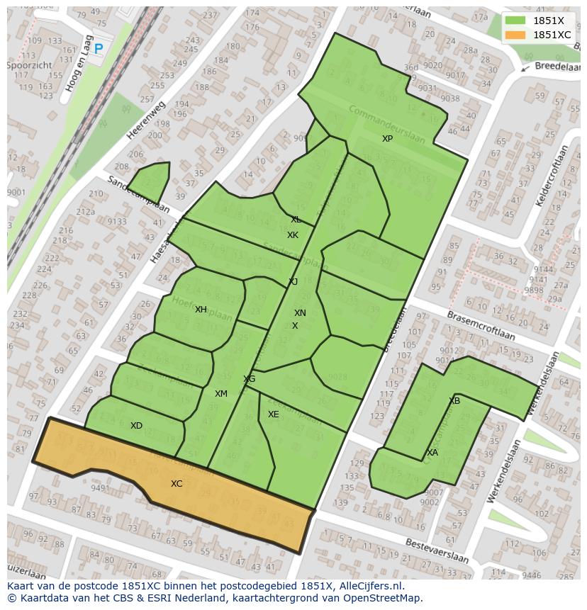 Afbeelding van het postcodegebied 1851 XC op de kaart.