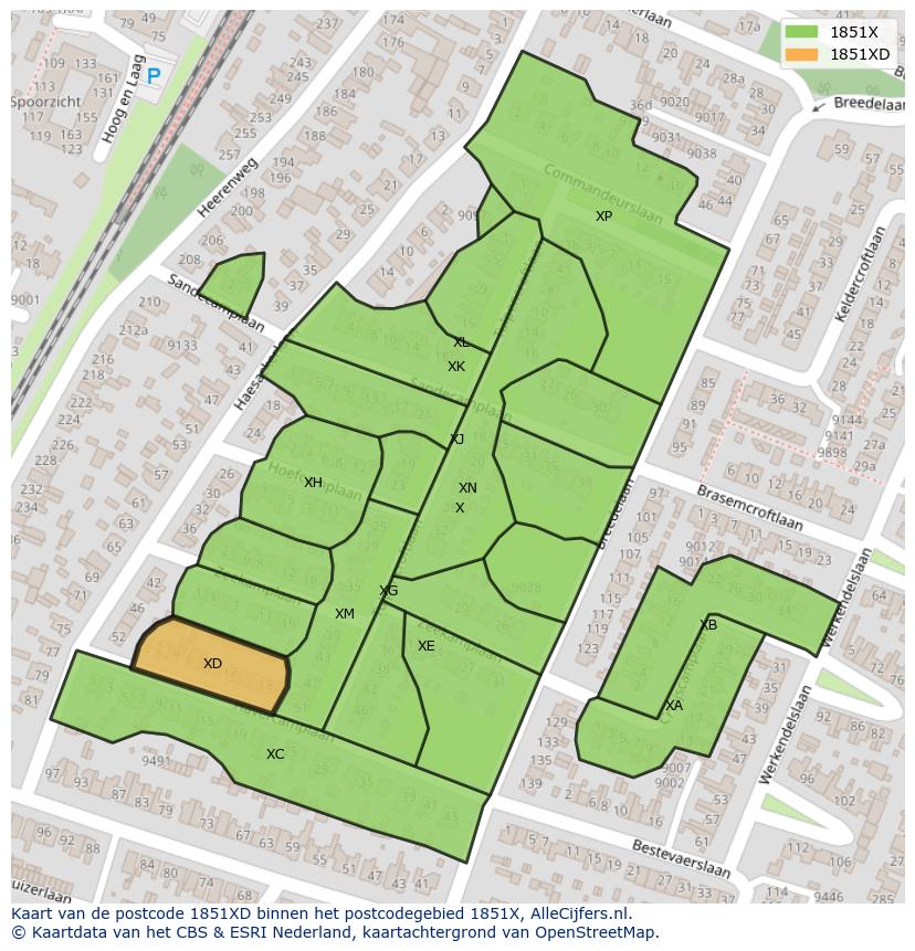 Afbeelding van het postcodegebied 1851 XD op de kaart.