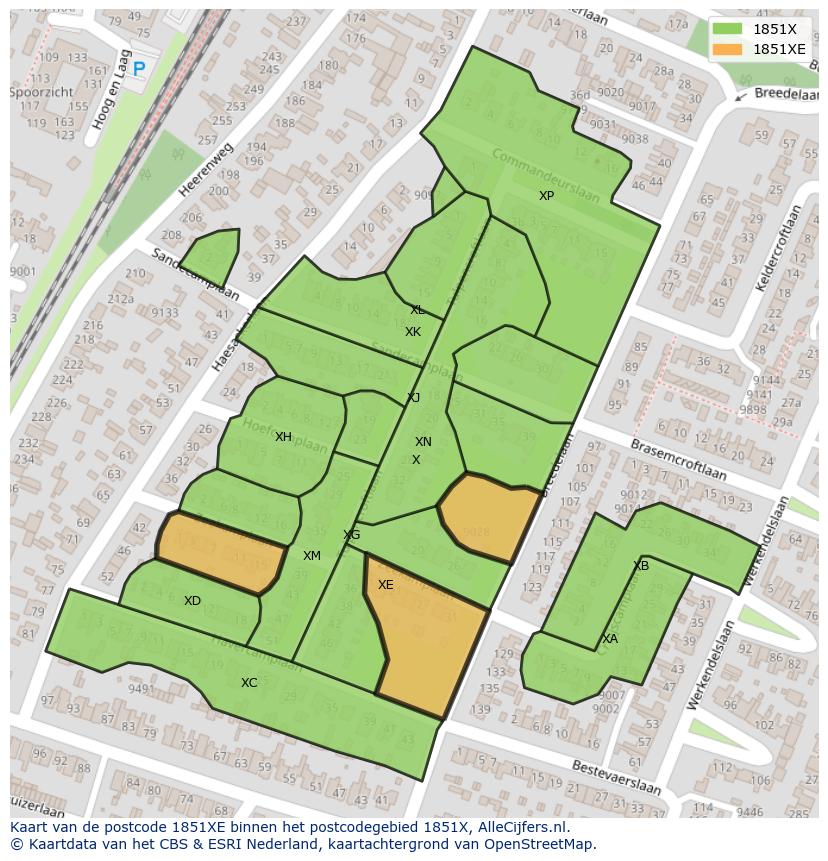 Afbeelding van het postcodegebied 1851 XE op de kaart.