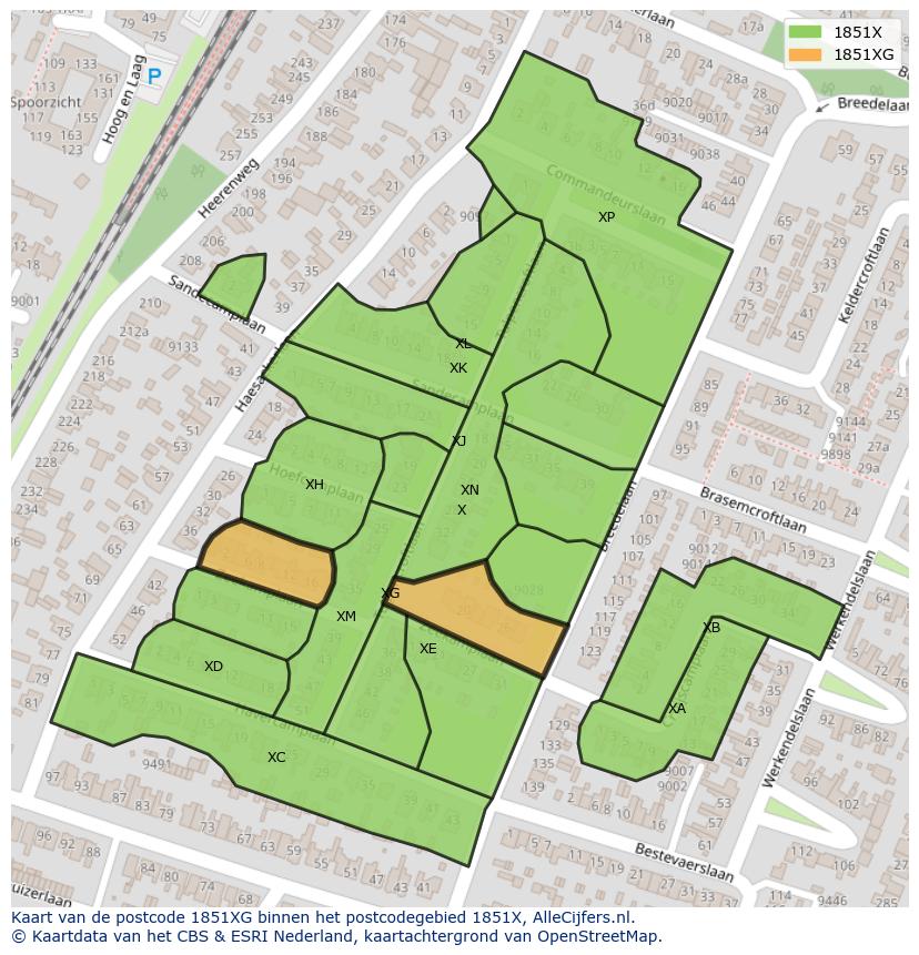 Afbeelding van het postcodegebied 1851 XG op de kaart.