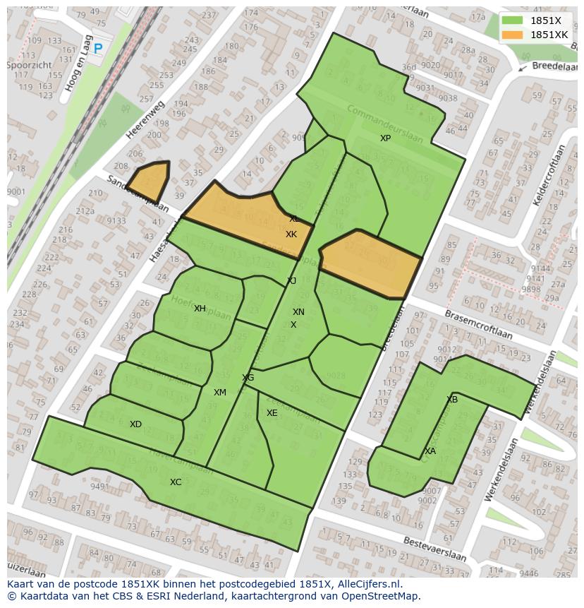 Afbeelding van het postcodegebied 1851 XK op de kaart.