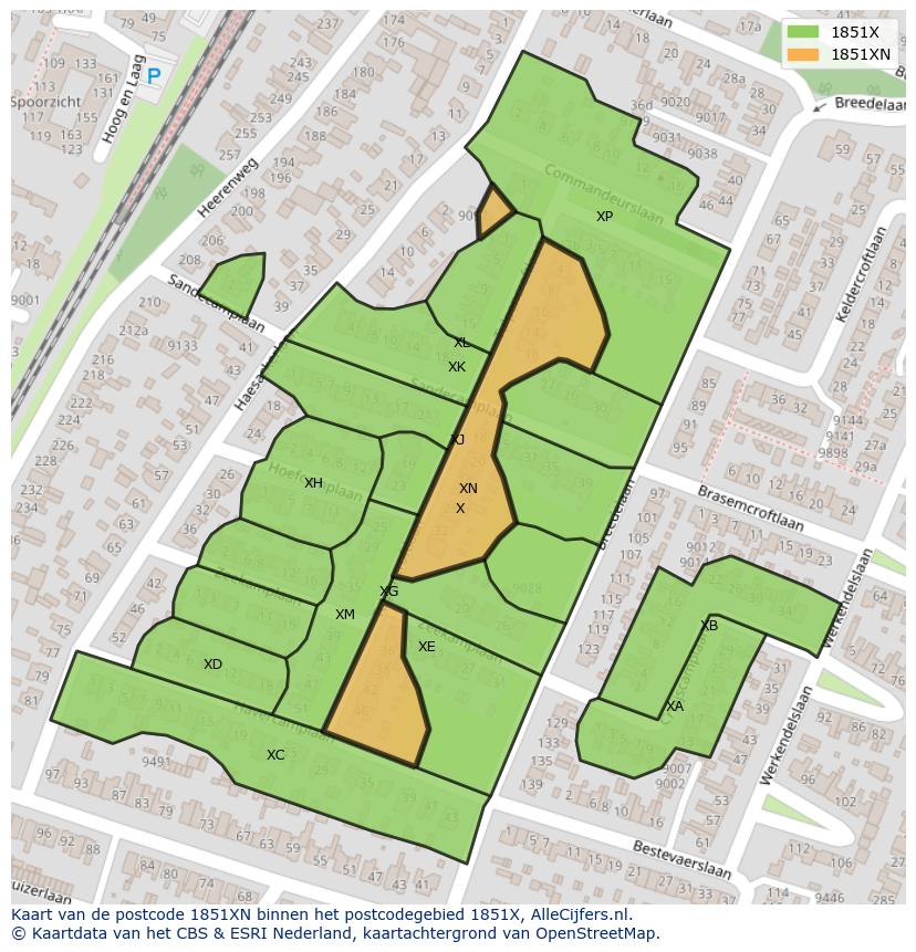 Afbeelding van het postcodegebied 1851 XN op de kaart.