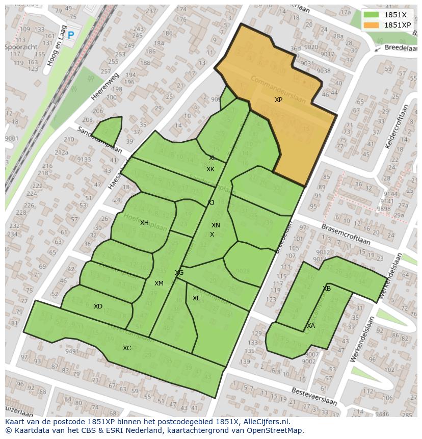 Afbeelding van het postcodegebied 1851 XP op de kaart.