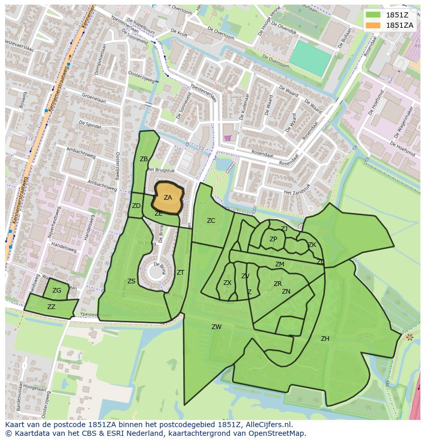 Afbeelding van het postcodegebied 1851 ZA op de kaart.