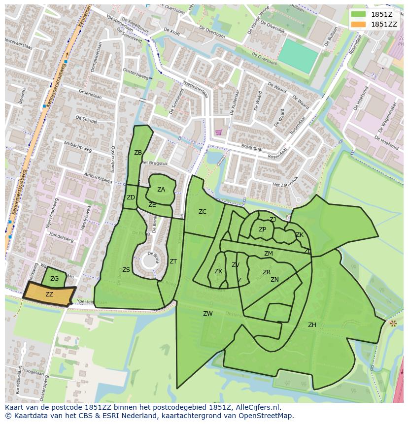 Afbeelding van het postcodegebied 1851 ZZ op de kaart.