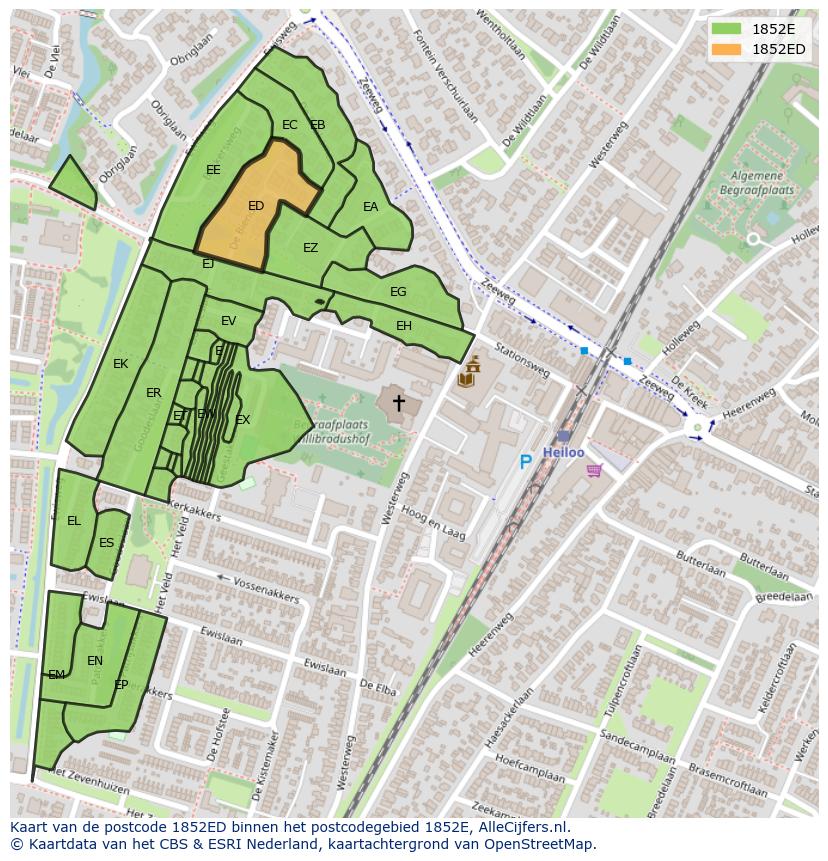 Afbeelding van het postcodegebied 1852 ED op de kaart.