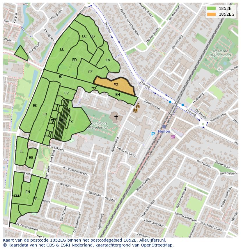 Afbeelding van het postcodegebied 1852 EG op de kaart.