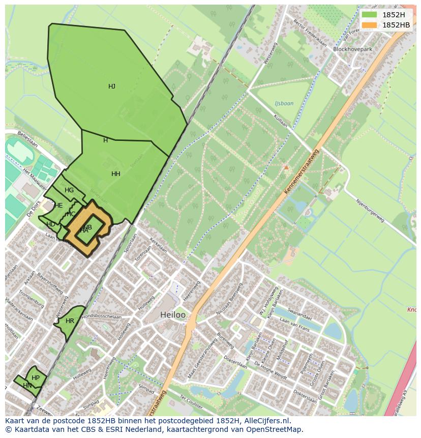Afbeelding van het postcodegebied 1852 HB op de kaart.