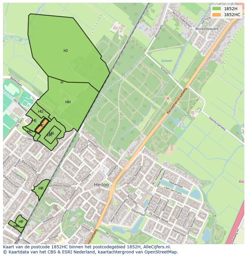 Afbeelding van het postcodegebied 1852 HC op de kaart.