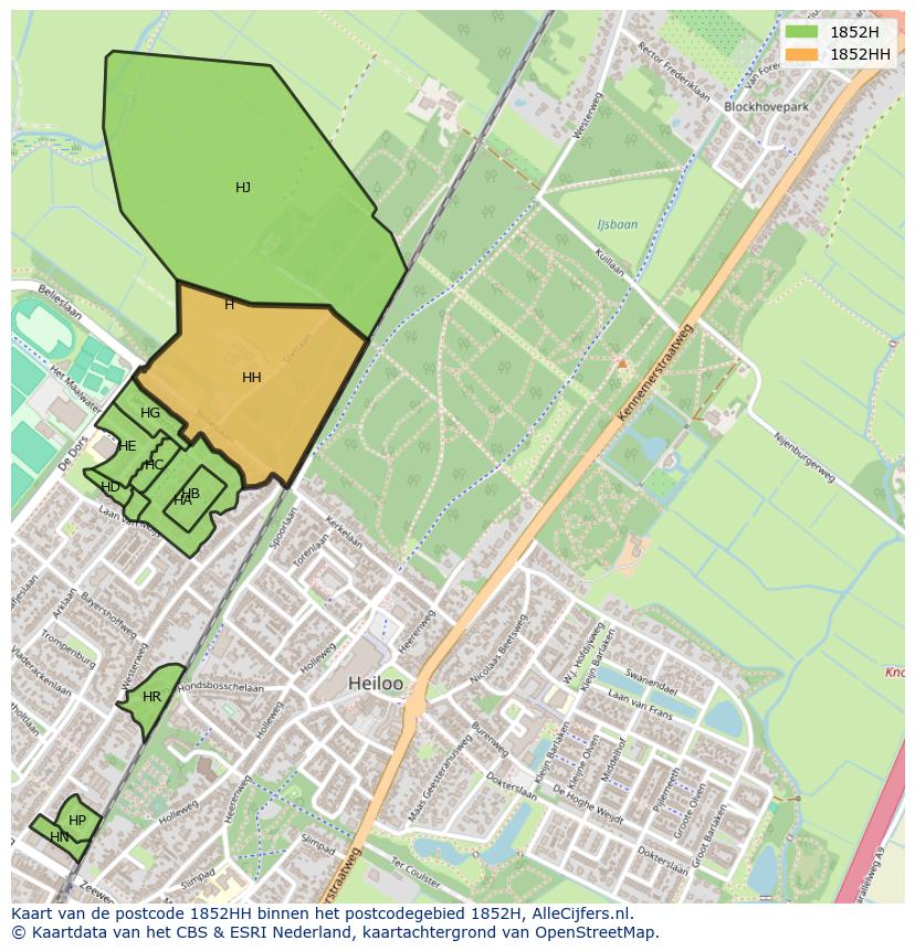 Afbeelding van het postcodegebied 1852 HH op de kaart.