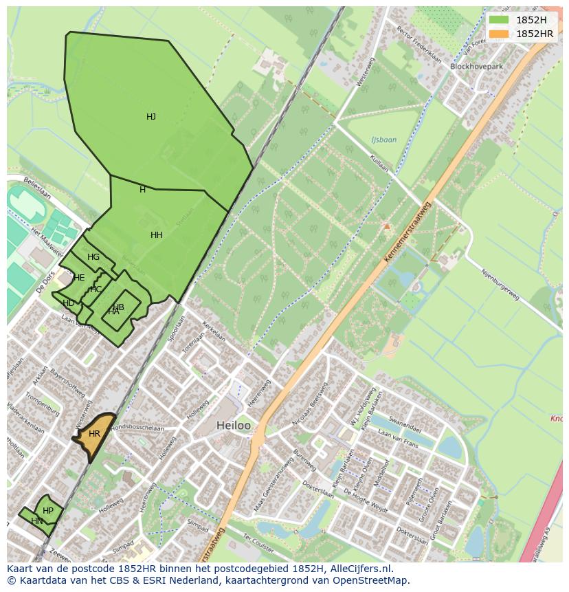 Afbeelding van het postcodegebied 1852 HR op de kaart.