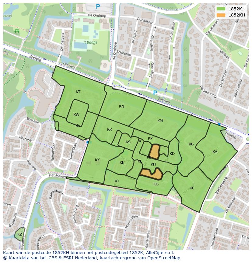 Afbeelding van het postcodegebied 1852 KH op de kaart.