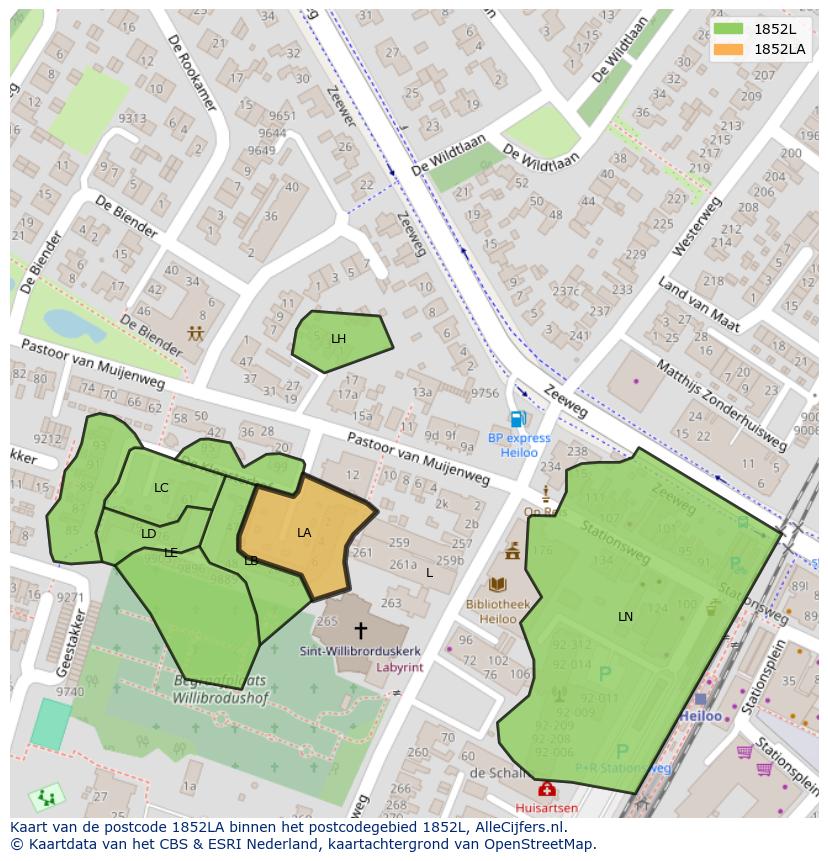 Afbeelding van het postcodegebied 1852 LA op de kaart.