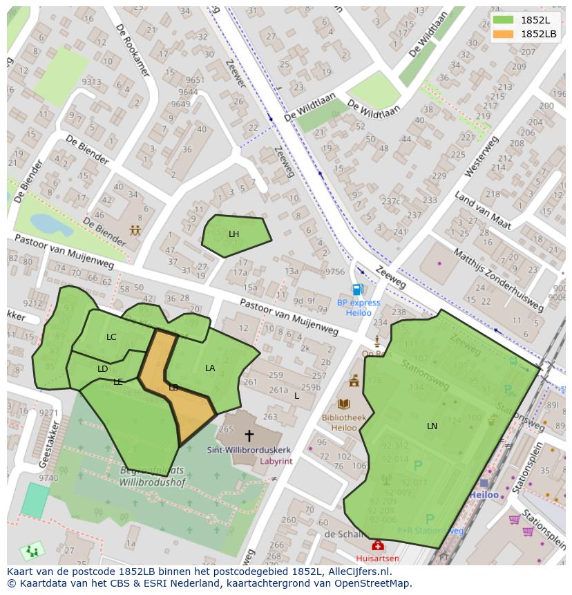 Afbeelding van het postcodegebied 1852 LB op de kaart.